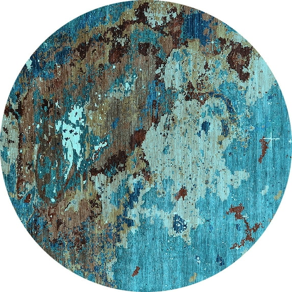 Ahgly Company Indoor Round Oriental Light Blue Industrial Area Rugs, 5' Round