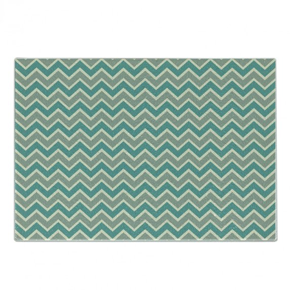 Chevron Cutting Board, Zigzag Stripes Pattern Angular Design Retro Design Inspirations, Decorative Tempered Glass Cutting and Serving Board, Small Size, Pale Sage Green Beige, by Ambesonne