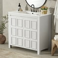 thumbnail image 3 of 36" Sturdy Bathroom Vanity with Storage, Modern Minimalist Bathroom Vanity with Soft Close, Freestanding Storage Cabinet with Ceramic Sink for Bathroom Organizer, Antique White, 3 of 9