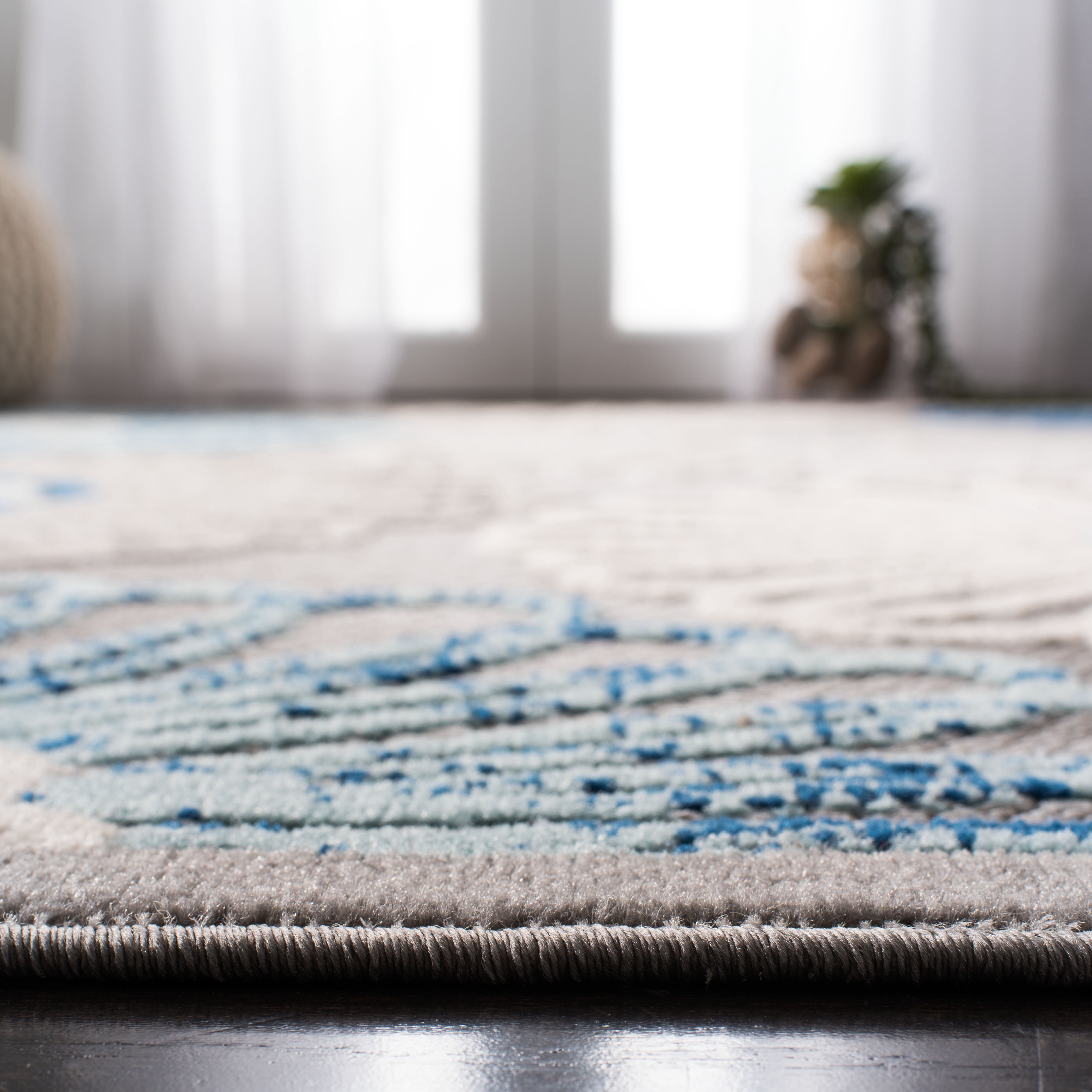 SAFAVIEH Cabana Aria Cream/Red 2'X8' Runner Indoor/Outdoor Runner Rug Grey/Blue, 2' x 8'