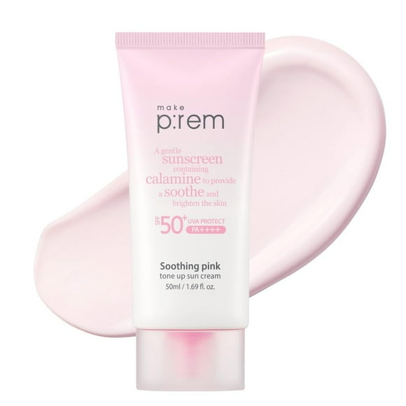 Protector solar MAKE P:REM, suavizante, rosa, tonificante, SPF 50+, 50 ml
