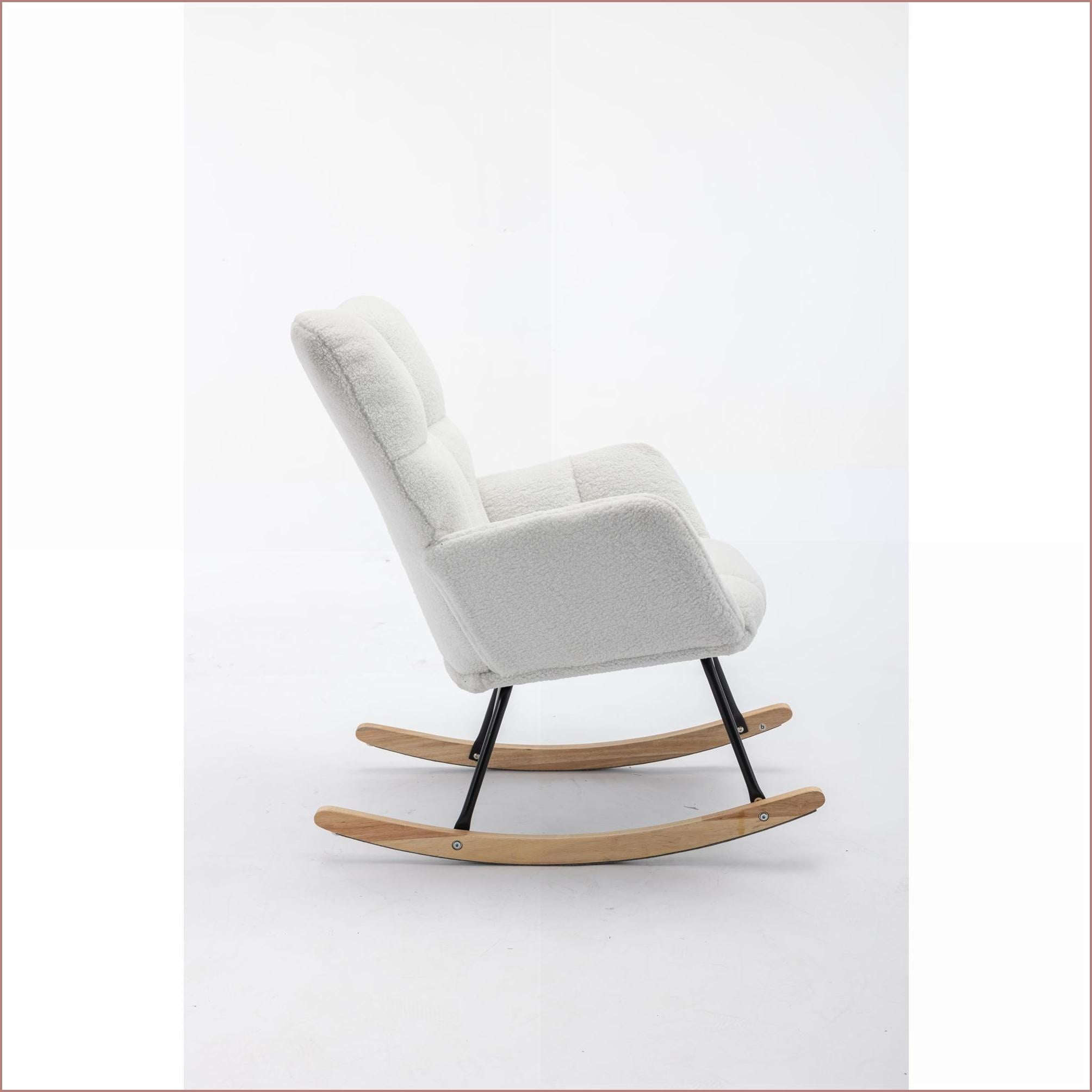 Rocking Chair Glider, Ivory Teddy Fabric Nursery Accent Chair | Teddy | Foam