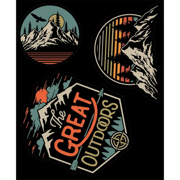 Auto Drive Great Outdoor Decals Set of 3 Vinyl Car Stickers - Black