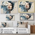 thumbnail image 4 of Designart "Chic Floral Portrait of Woman in Blue and Beige II" Fashion Framed Wall Art Decor - Glam Blue Fashion Woman Living Room Framed Canvas Art, 4 of 6