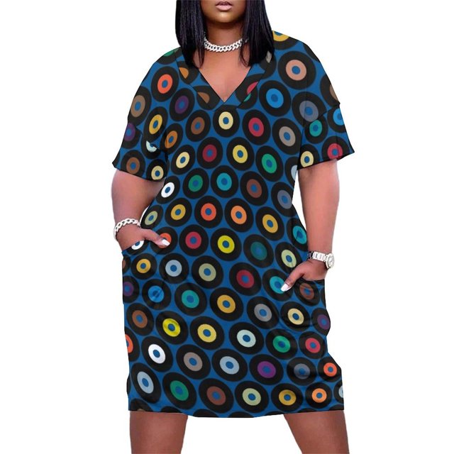 Vestido largo de vinilo para mujer traje holgado con bolsillos veteado color azul Verano