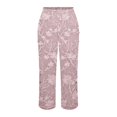 thumbnail image 4 of Women's Casual Pants Women'S Embroidered Floral Print Elastic Belt With Pocket Trousers Side Buttons Cropped Pants Loose Casual Pants Print Straight Pants,Pink Women's Casual Pants M, 4 of 5