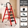 thumbnail image 4 of 3 4 5 Step Heavy-Duty Folding Ladder, 500lbs Load Capacity, Steel Frame with Anti-Slip Treads, Handrails Safety Lock, Tool Rack  Non-Slip Feet, Black-Red, for Home  Kitchen, 4 of 10