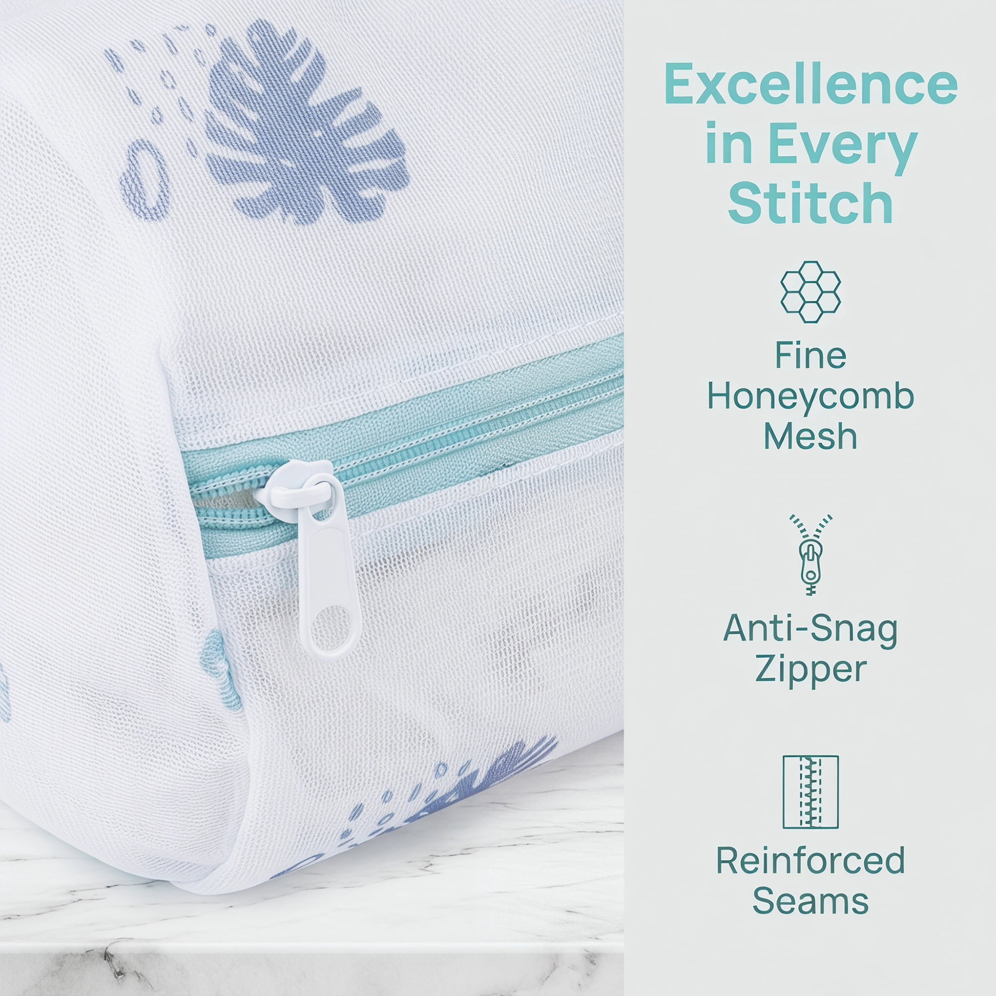 Polyester Mesh Durable Zipper Closure Laundry Bags for Delicates Blue 6Pcs