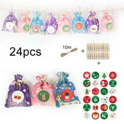 Lubelski 73Pcs/Set Drawstring Hanging Candy Pouch Bags Clips Stickers Christmas Decor 10x14x1cm