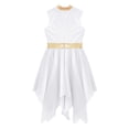 thumbnail image 6 of IEFIEL Kids Girls Bronzing Loose Fit Church Liturgical Dress Metallic Color Contrast Worship Praise Dance Dress White 16, 6 of 7