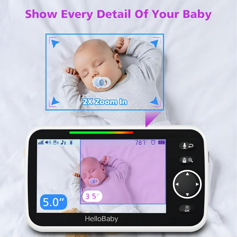 HelloBaby Baby Monitor-HB6550 5 Video Baby Monitor with Remote  Pan-Tilt-Zoom Camera, Night Vision, 2-Way Talk, Temperature Sensor 