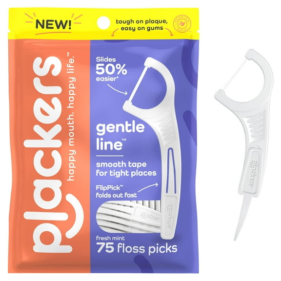Plackers Gentle Line Floss Picks, Fresh Mint Flavor, Fold-Out FlipPick, 75 Count