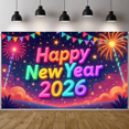 thumbnail image 4 of Colorful Happy New Year Banner Neon  New Year 2026 Display Firework Design Star Pattern NYE Backdrop for New Year Party NYE Celebration Holiday Gathering, 4 of 8