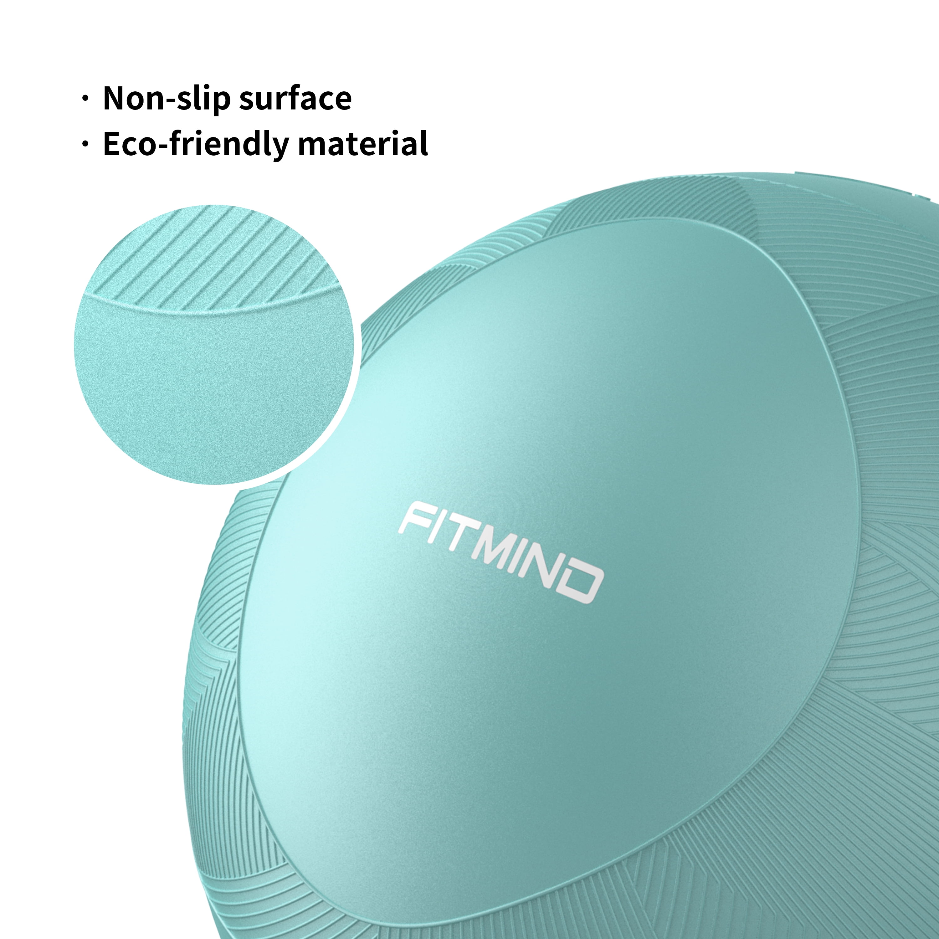 FITMIND Thick Exercise Ball with Embossed Pattern, 25in, Hand Pump, Anti-Burst, Cyan