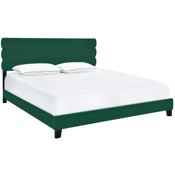King Bed In Emerald Green Fabric, How To Make A King Bed Frame Into Queen Size