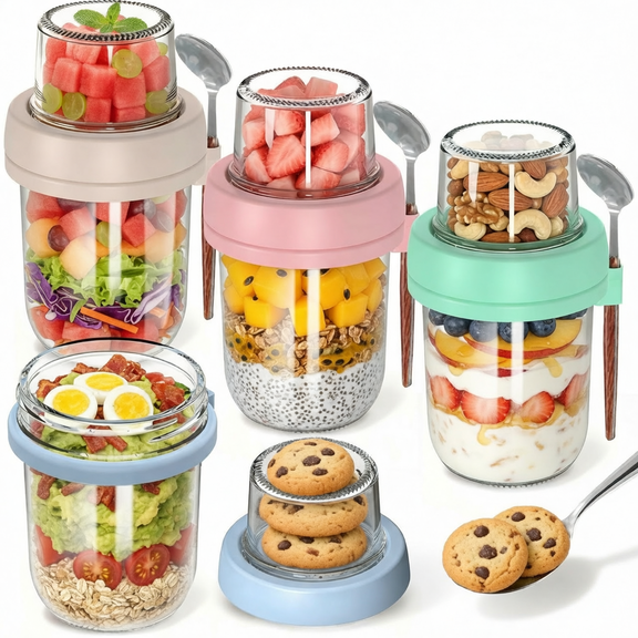 Wuxiuli Glass Overnight Oats Containers with Lids and Spoons 4 Pack
