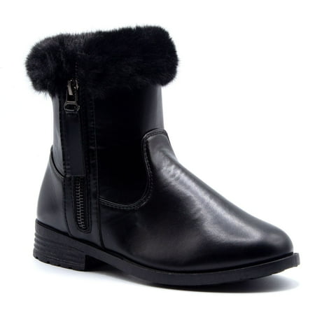 

Jazamé Girls Ankle High Zipped Faux Fur Collar Round Toe Dress Boots Black 3