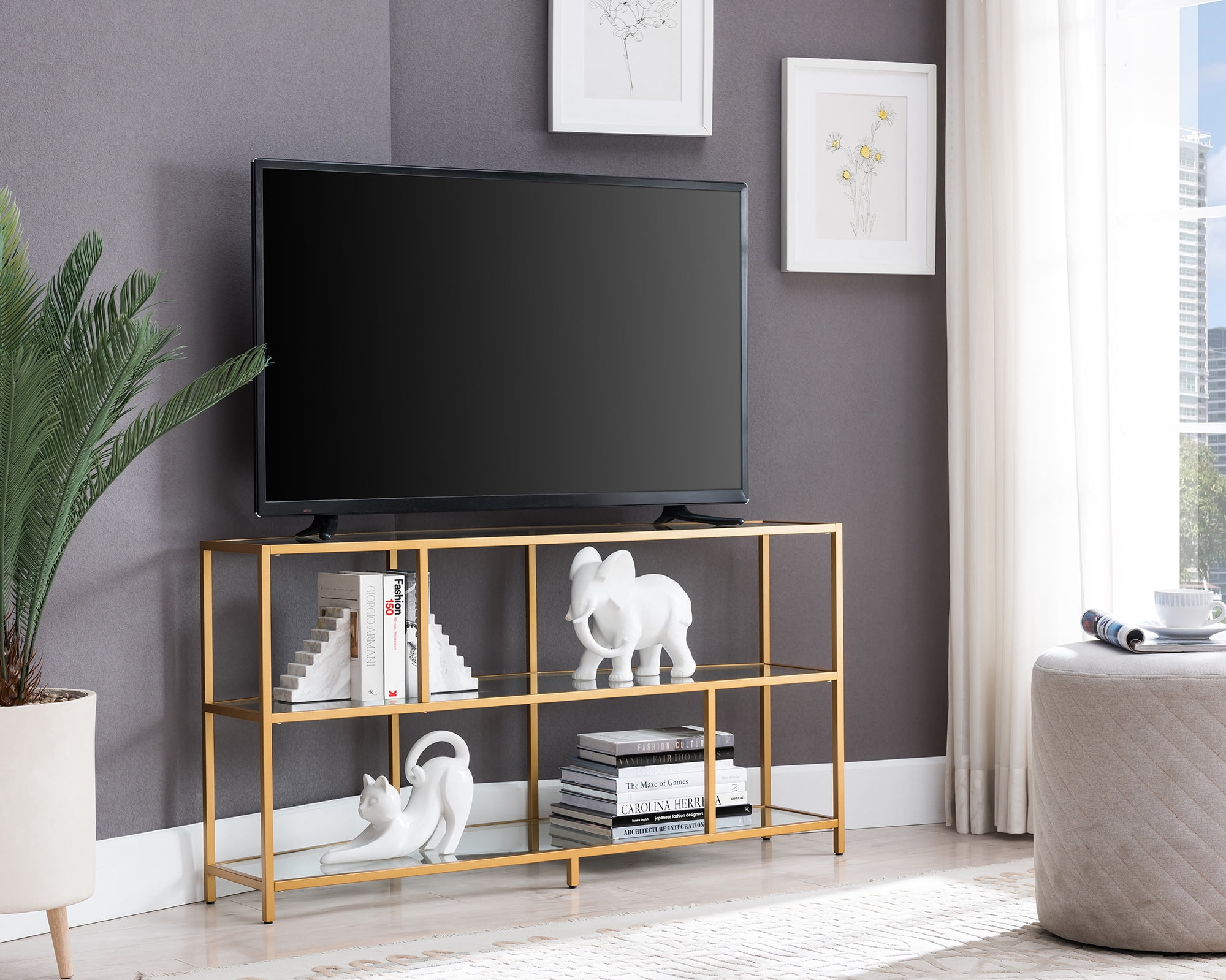 Evelyn&Zoe Clark Corner TV Stand for TV's up to 55", Brass