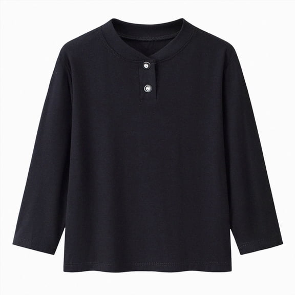 TOWED22 Boys Long Sleeve Henley Shirts Casual Crewneck Tees with Buttons Soft Shirts for Boys,Black,6-12 M