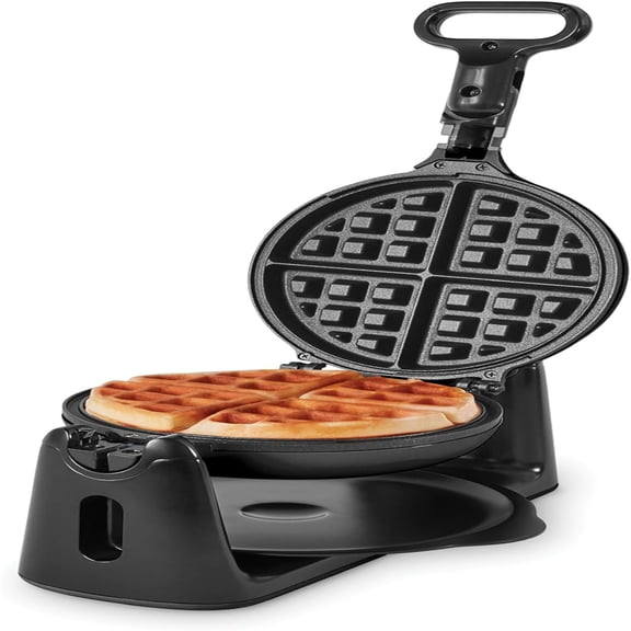 1ā Thick Waffle Mold, Nonstick Waffle Iron with Quick Heat-Up, Surface - Rotating Belgian Waffle Maker for Kids and Families, Just Add Batter (Black)