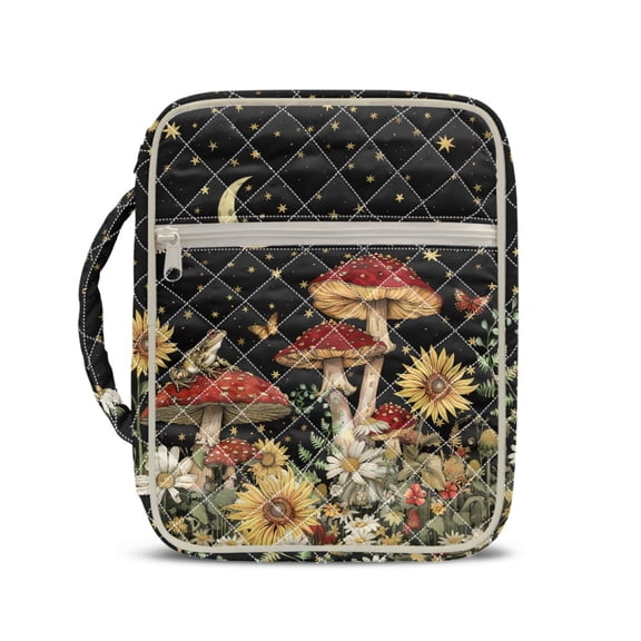 HELLHERO Mushroom Star Pattern Quilted Bible Cover Case for Daily Life, Polyester Fabric Church Bag Organizer with Large Capacity Reusable Bibles Organizer Cases
