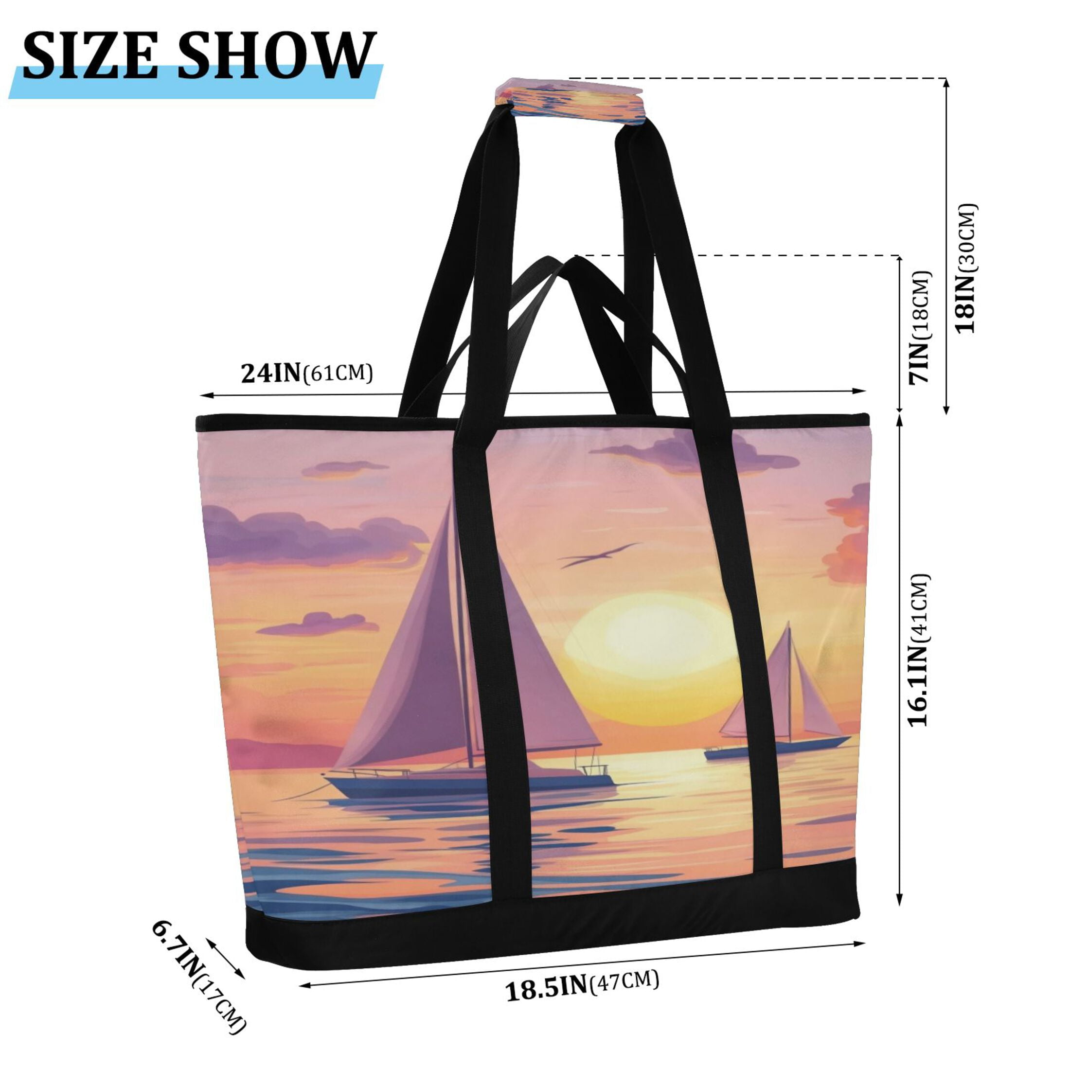 Large Hand-held Ice Pack Picnic Bag Insulation and Refrigeration Suitable for Shopping Picnics and Camping Boat Sunset