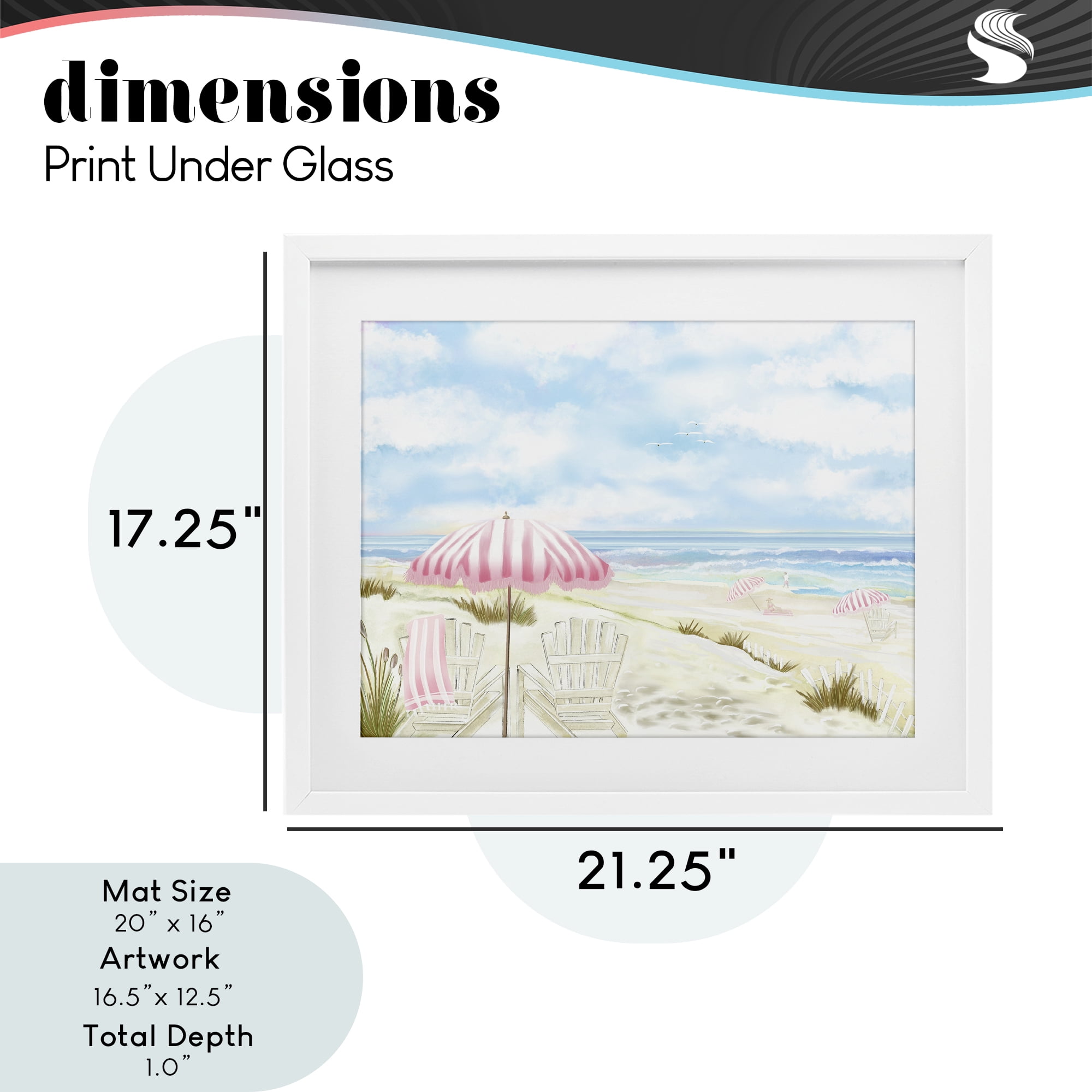 Seascape with Pink Umbrella White Framed Print Under Glass, design by Lori Mosley