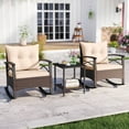 thumbnail image 4 of Costway 3 PCS Rattan Rocking Chair Set with Acacia Wood Tabletop Armrests for Porch Balcony Mix Brown + Beige, 4 of 10