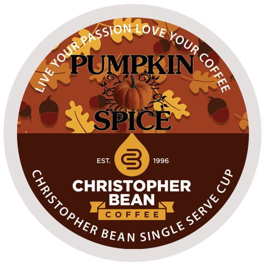 Christopher Bean Coffee Decaf Pumpkin Spice K-Cup Coffee Pods, 18 Count, Compatible With Keurig Brewers