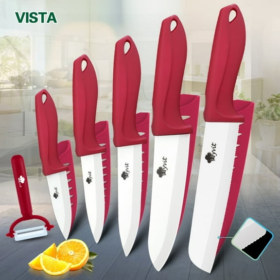 6PCS Ceramic Knives Set for Kitchen 5-Piece Sharp Paring Knives with Covers and a Peeler,Sharp 6-inch Serrated Bread Knife Fruit Cutter 3", 4", 5" Inch