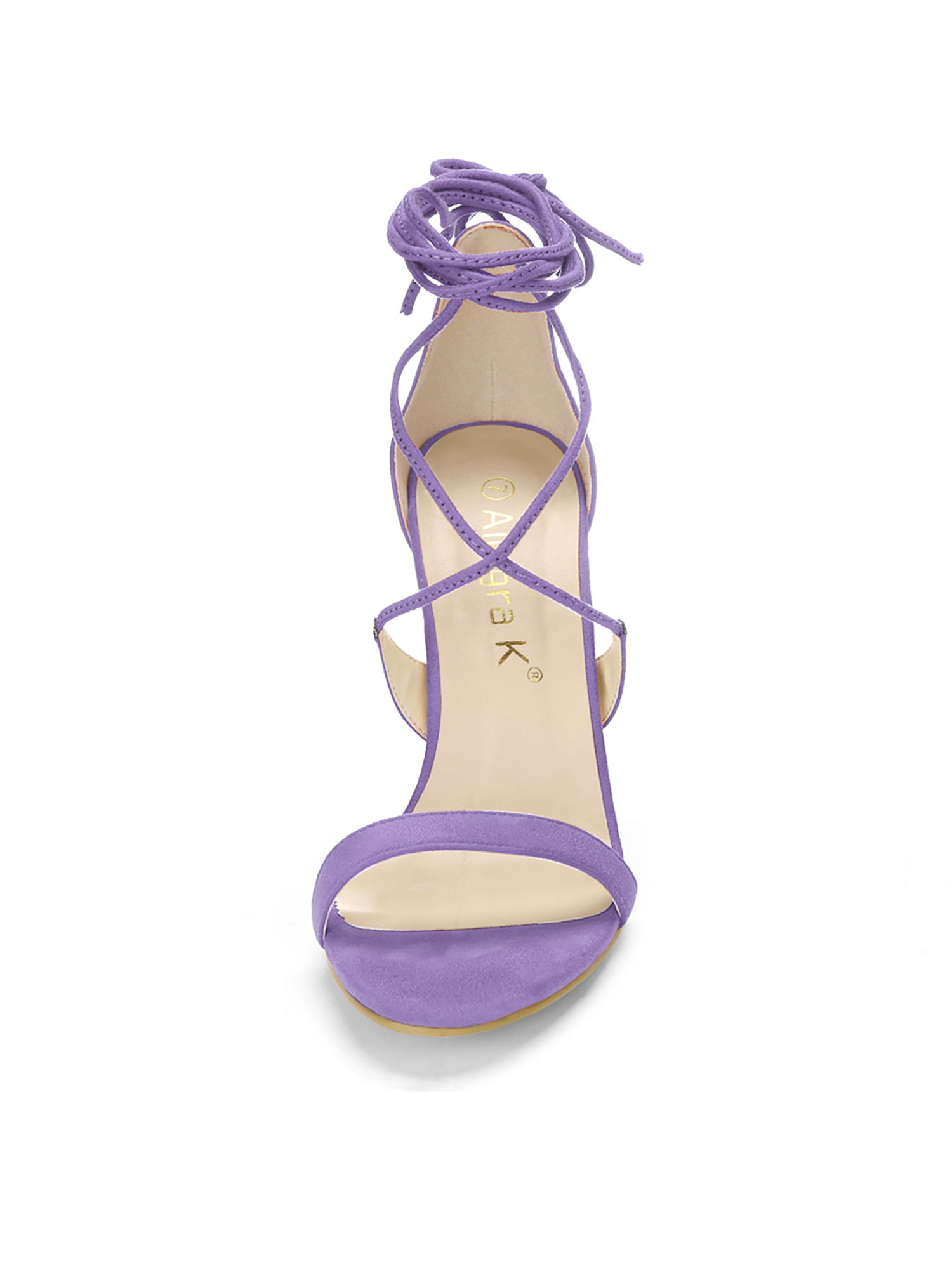 DARING DIVA Women Open Toe Stiletto High Heel Lace-Up Black Sandals 7 Purple