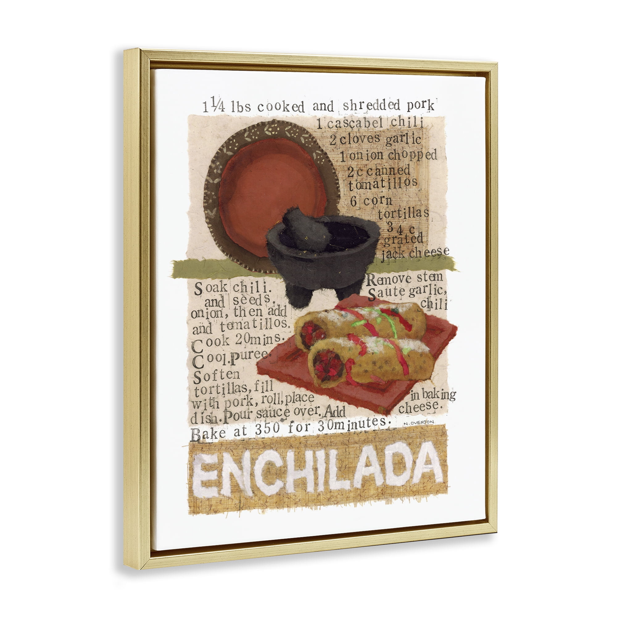 Stupell Industries Mexican Enchilada Recipe Food & Beverage Painting Gold Floater Framed Art Print Wall Art, 17 x 21