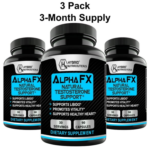 AlphaFX Advanced Testosterone Booster Estrogen Blocker Supplement for Men - Libido Support with Tribulus Terrestris, Increased Energy, Stamina, Strength - 3-Pack