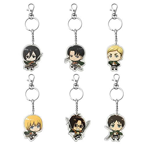 VERSRH 6PCS Advancing Titan Keychain, Hanging with Removable Alloy Metal Ring, Anime Keychain for Kids, 6 Collectible Aot Figure Keychains Pendant Hanging for Key, Wallet and Some Other Little Parts