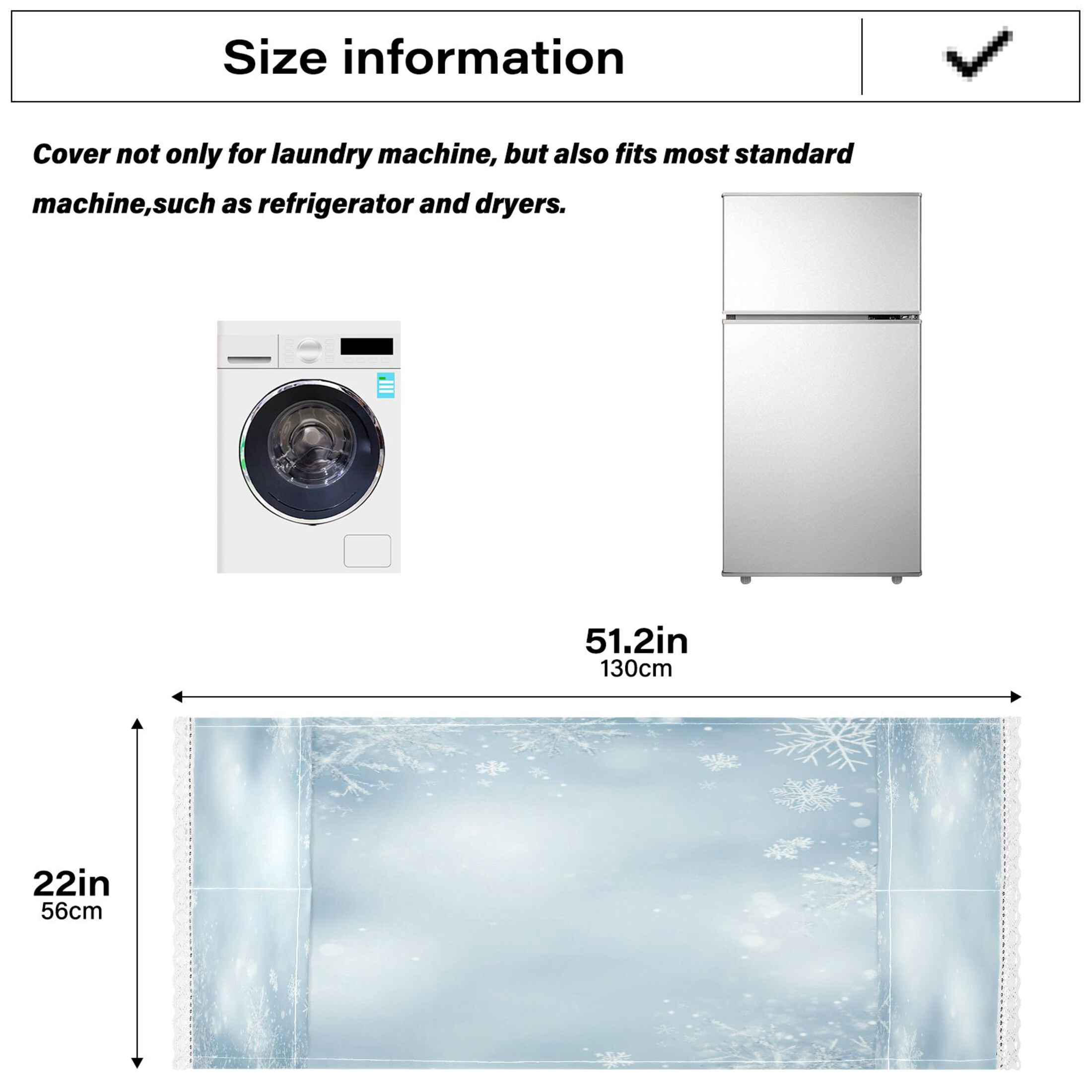 Light Blue Background with SnowflakesWasher and Dryer Covers Dust-Proof and Oil Resistant Fridge Cover with 4 Storage Pockets Washing Machine Top Cover for Laundry Kitchen Home 51.2 x 22 In