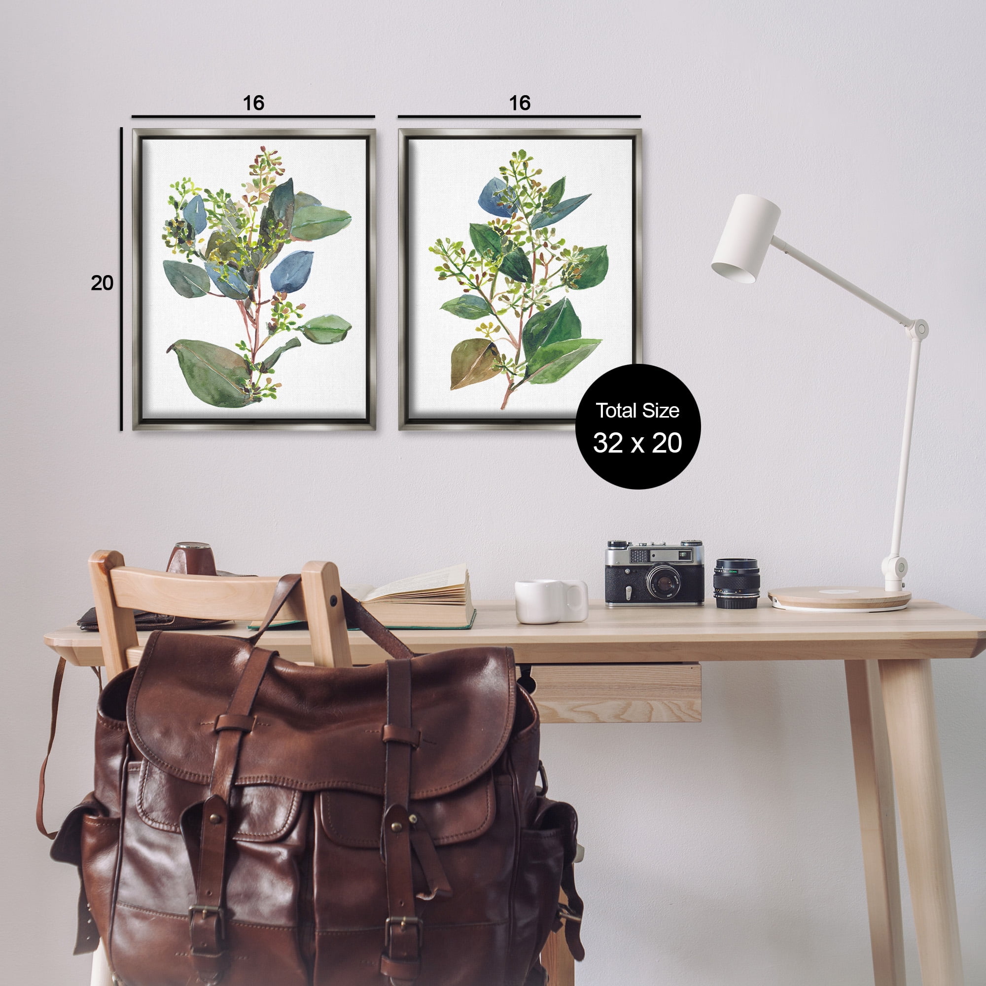 Stupell Industries Soft Eucalyptus Plant Ombre Leaves Botanical & Floral Painting Gray Floater Framed Canvas Art Print Wall Art, 17 x 21, Set of 2