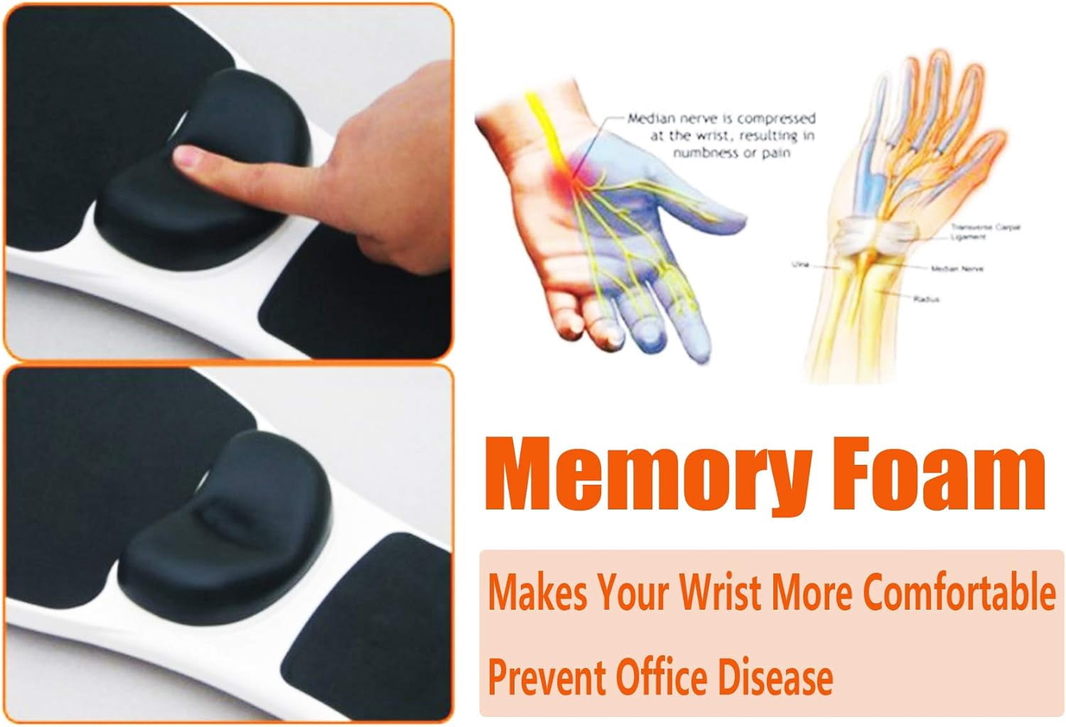 Armrest Mouse pad with arm Wrist Rest Support Adjustable Ergonomic Computer Mouse mat for Chair Home&Office Chair Extender Attachable Black White