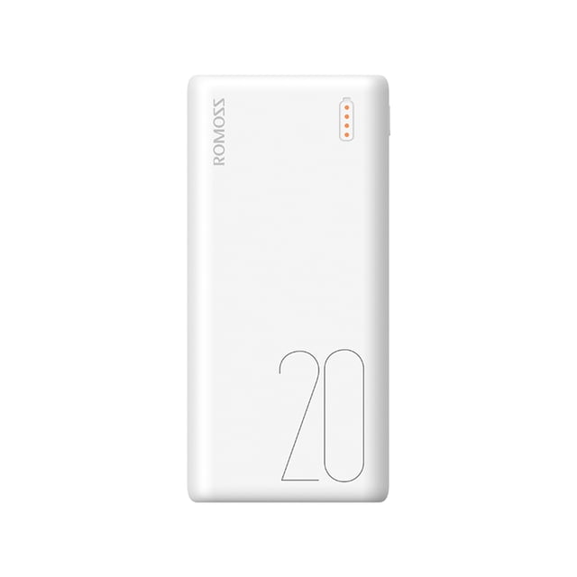 20000mAh ROMOSS Power Bank with 3 Inputs (Lightning/Micro USB/Type-C) & Dual USB-A Outputs, Ultra-Slim Portable Charger for Smartphones/Tablets, Overcharge Protection, White - Ideal for