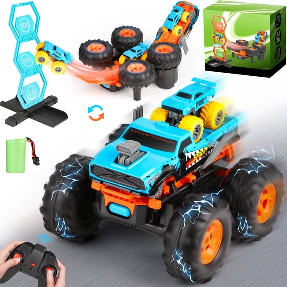 Huge Wave Remote Control Car, 1:16 Scale RC Stunt Monster Truck Toys, with Transform Track and Mini Car, Christmas Birthday Gift