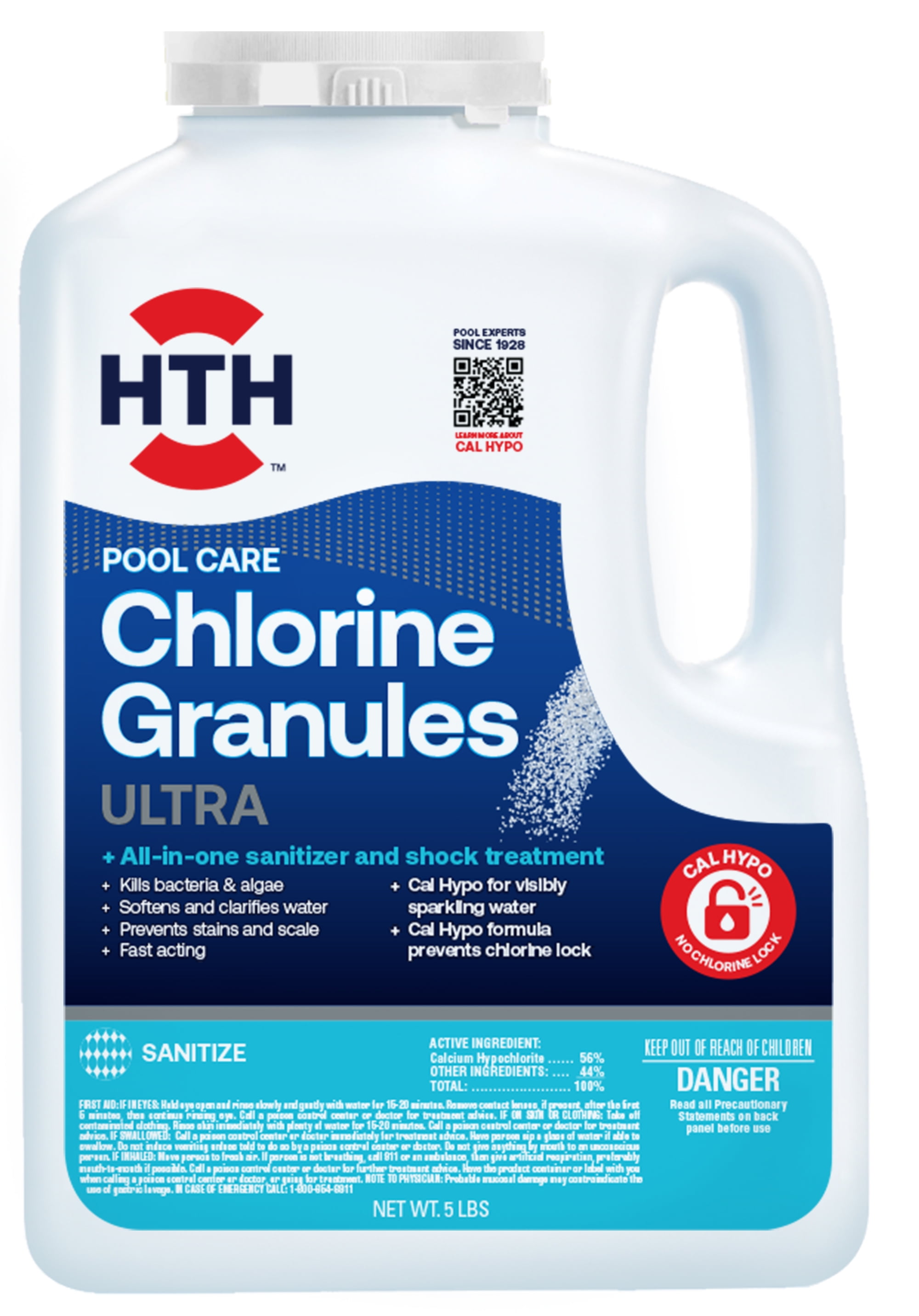 HTH Pool Care Chlorine Granules for Swimming Pool Sanitizer, 5 lbs