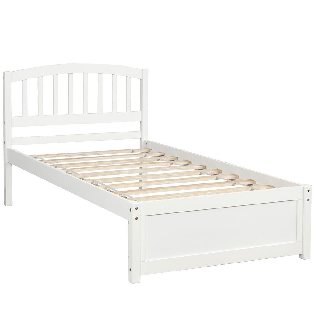 Home Twin Platform Storage Bed Wooden Slatted Bed Frame with 2 Drawers and Headboard White
