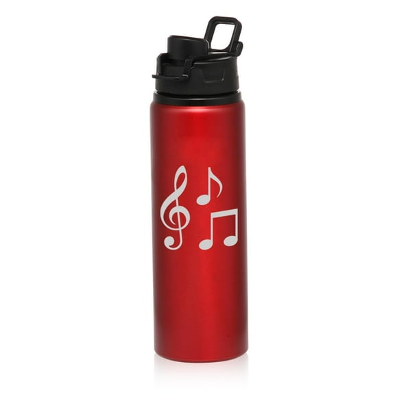 25 oz Water Bottle Sports Travel Mug Gift Music Notes (Red)