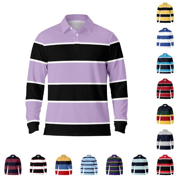 LIIPEE Striped Graphic Polo Shirt For Men Long Sleeve Tennis Collar Shirts Male Autumn Comfortable Breathable Versatile Polos,XXL