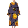 thumbnail image 2 of Halloween Design of Different Pumpkin And Bat Bathrobe Plush Bathrobe Cozy Unisex Winter Bathrobe Warm Water Absorbent, 2 of 9