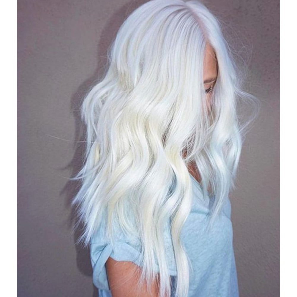 Xzngl White Wig Curly Hair Wig Long Hair Wig Women Natural White Long Curly Wig Synthetic Wavy Hair Full Front Heat Wig White