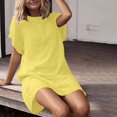 thumbnail image 3 of Bigersell Cocktail Dresses Women's Fashion Casual Summer Solid Color Round Neck Short Sleeve Dress formal Dresses Regular T-Shirt Dresses, Style 24245, Yellow L, 3 of 8