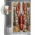 thumbnail image 3 of Extra Long Shower Curtain 72x96 Inch, Coastal Lobster Shower Curtain Waterproof Bathroom Decor Beach Coral Shell Nautical Retro Fabric Bath Curtain Set Accessories with Hooks, 3 of 6