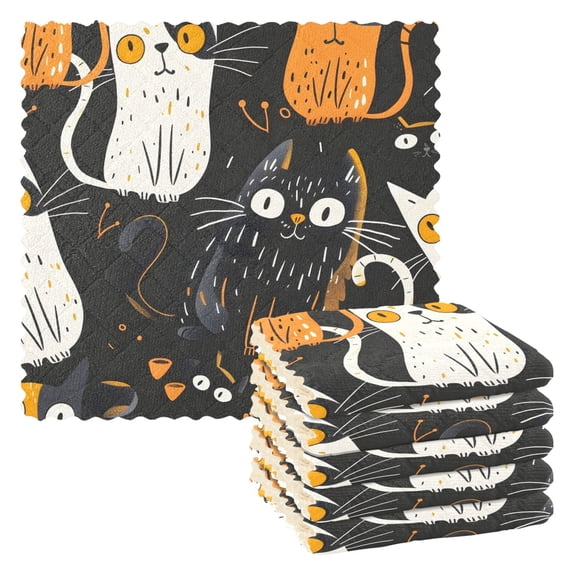 Halloween Cats Kitchen Towels 6 Pcs Dish Towels Absorbent Soft Quick Dry Towel Dish Rags for Washing Dishes
