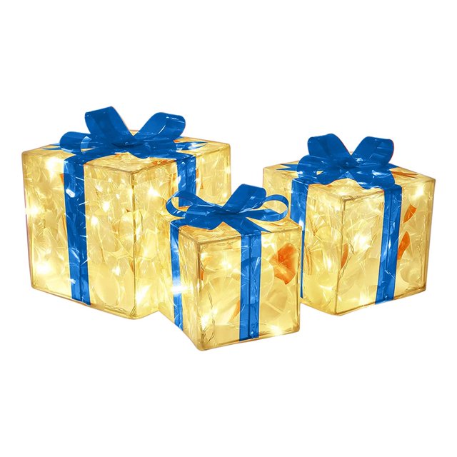 Lighting Christmas Party Desktop Ornament Gift Box With Bow Durable Outdoor Plastic LED Creative Ornaments