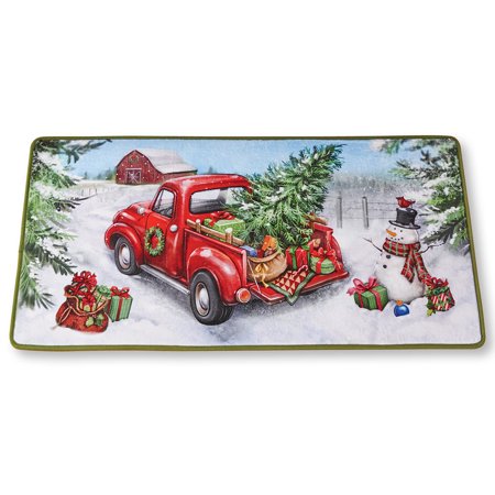 Red Winter Truck Throw Rug With Christmas Tree Barn Gifts Winter